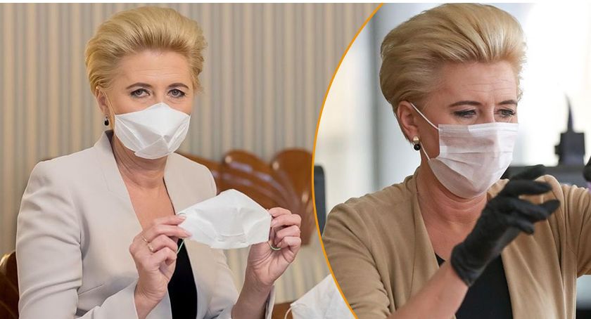 Agata Duda w maseczce ochronnej.